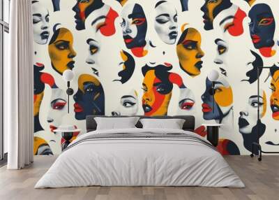 Abstract Faces on White Background Wall mural