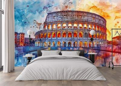 Artistic Watercolor Painting of Colosseum Rome Italy Wall mural