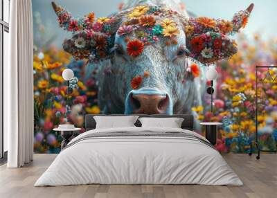 Bull Covered in Flowers Wall mural