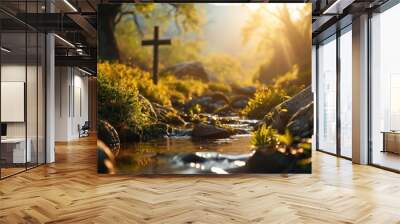 Christian Cross in Natural Setting Wall mural