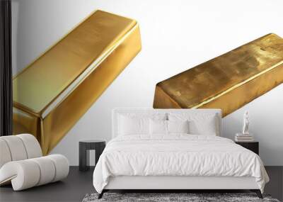 Gold Bars Set Isolated on Transparent or White Background, PNG Wall mural