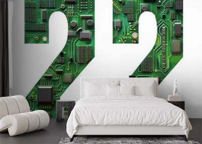 Number 2 Styled as Circuit Board Isolated on Transparent or White Background, PNG Wall mural