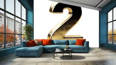 Smooth Gold Number 2 Isolated on Transparent or White Background, PNG Wall mural