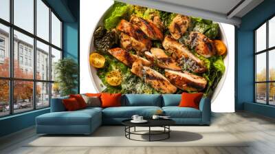 Top View of a Caesar Salad with Grill Isolated on Transparent or White Background, PNG Wall mural