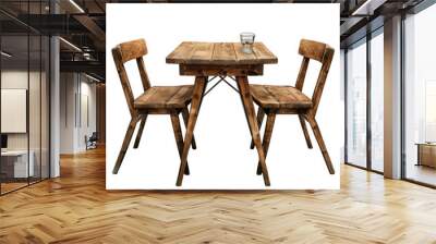 Wooden Table with Two Chairs Isolated on Transparent or White Background, PNG Wall mural