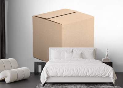 Brown square cardboard box mock up isolated on white, 3d rendering Wall mural