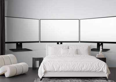 Three Computer Monitors with Ultra-thin display border with blank white screen Mockup Wall mural