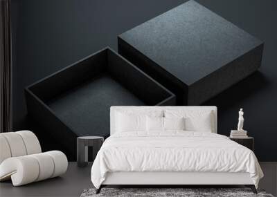 Two Black Boxes Mockup, opened and closed, 3d rendering Wall mural