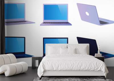 White And Black Modern Laptop set. Front View, Side View, And Back View. Wall mural