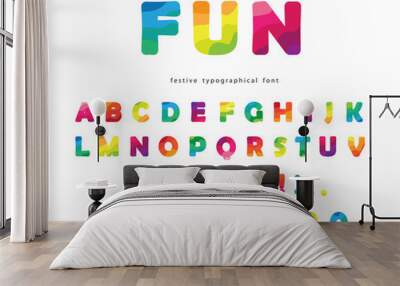 Modern colorful font. Bright ABC letters and numbers isolated on white. Trendy flexible alphabet. Vector Wall mural