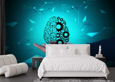 Man showing brain and gear wheels in color back ground Wall mural