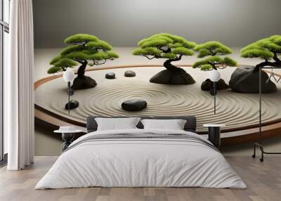 Sands of Time: A Zen Tree's Steadfast Presence in the Gentle Flow of a Zen Garden Wall mural