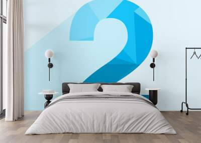 Blue vector polygon two number font with long shadow.  Low poly illustration of flat design. Wall mural