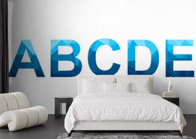 Set of blue vector polygon letters from A to E fonts. Low poly illustration of flat design. Wall mural