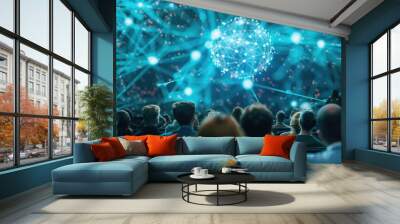 Artificial intelligence. AI seminar with expert and neural network hologram captivating tech audience Wall mural