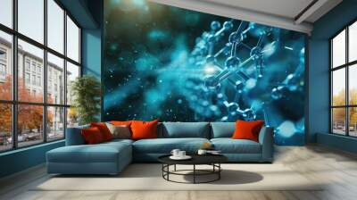 Hologram of carbon molecule split by light beam, showcasing tech innovations breaking down CO2 emissions harmlessly. Carbon footprint reduction technology Wall mural