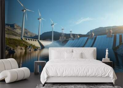 Sustainable energy sources like wind turbines and solar panels celebrated on World Environment Day Wall mural