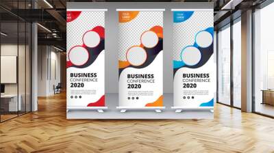 Modern Exhibition Advertising Trend Business Roll Up Banner Stand Poster Brochure flat design template creative concept. Presentation. Cover Publication. Stock vector.  Wall mural