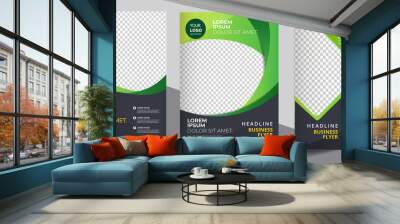 Vector eco flyer, poster, brochure, magazine cover template. Modern green leaf, environment design - Vector Wall mural