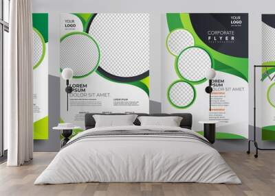 Vector eco flyer, poster, brochure, magazine cover template. Modern green leaf, environment design. - Vector Wall mural