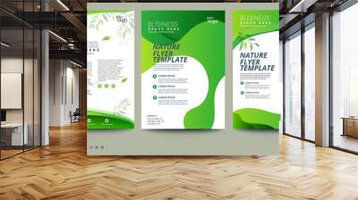 Vector eco flyer, poster, brochure, magazine cover template. Modern green leaf, environment design. - Vector Wall mural