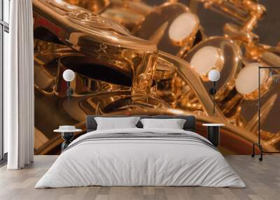 Close up of the mechanics of a brass alto saxophone Wall mural