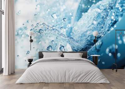 Abstract banner depicting water droplets and a jet spray directed at a car with a soft focus effect and hues of light blue throughout Wall mural