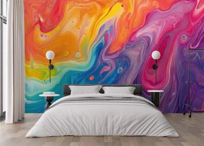 Abstract texture of marbled acrylic paint featuring vibrant rainbow colors A colorful background banner with dynamic swirls and curves Wall mural