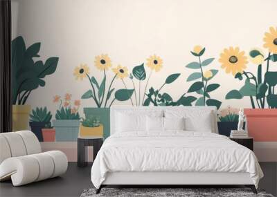 Caring For Garden Plants With Beautiful Spring Flowers Wall mural