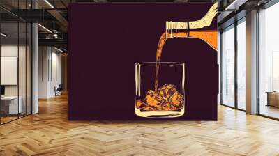 Silhouette Of An Individual Pouring Whiskey Or Rum Into A Glass Dark Background Wall mural