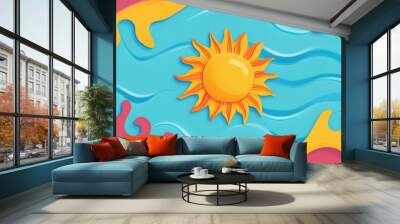 Summer Seamless Pattern Featuring Vibrant Sun And Waves Wall mural