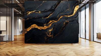 A black and gold painting of a river Wall mural