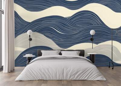 A blue and white wave pattern with a white line in the middle Wall mural