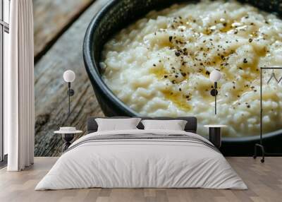 A bowl of white rice with black pepper and olive oil Wall mural