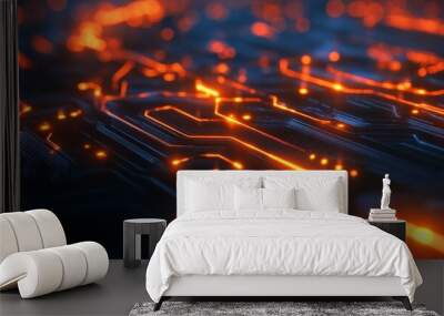 A close up of a circuit board with orange lights Wall mural