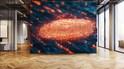 A close up of a fingerprint with a blue background Wall mural