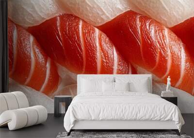 A close up of a sushi roll with a red strip of meat Wall mural