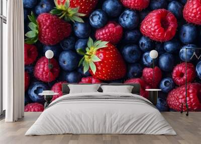 A close up of blueberries and strawberries Wall mural