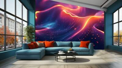 A colorful, abstract image of a wave with orange and blue colors Wall mural