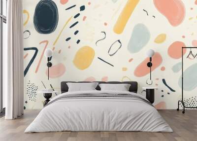 A colorful abstract painting with a lot of different shapes and lines Wall mural