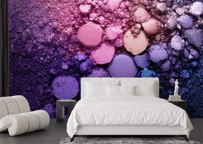 A colorful array of makeup powder is spread out on a surface Wall mural