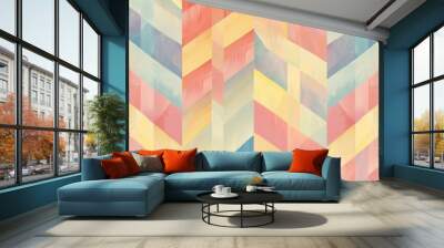 A colorful chevron pattern with a yellow and blue stripe Wall mural