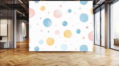 A colorful pattern of circles is spread across a white background Wall mural