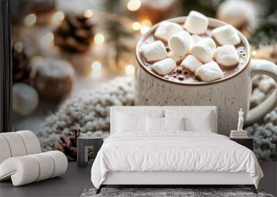 A mug of hot chocolate with marshmallows on top Wall mural