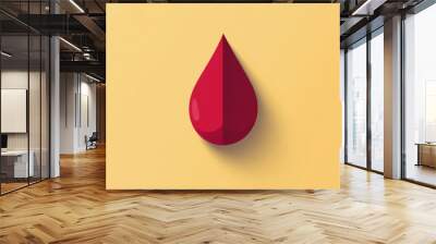 A red drop of blood is shown on a yellow background Wall mural