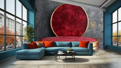 A red velvet chair is placed on a stage Wall mural