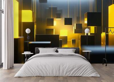 A room full of yellow and black cubes Wall mural