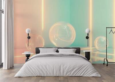 A room with three large spheres of different sizes Wall mural