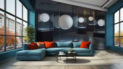 A series of glass cases with white globes inside Wall mural