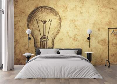 A sketch of a light bulb with a dim light on it Wall mural